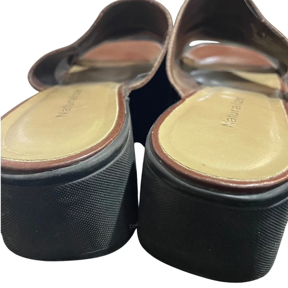 Naturalizer Womens Brown Leather Crossover Slide Sandals Block Heel 8M